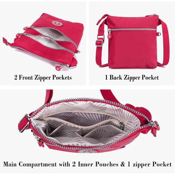 Lightweight Nylon Crossbody Bag for Women Small Travel Purse with Multiple Pocke - Picture 3 of 7